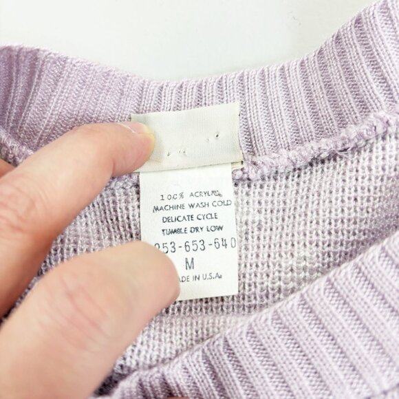 PYKETTES Vintage 80s Sweater Medium Boatneck Retro Lavender Diamond Print - Picture 4 of 8
